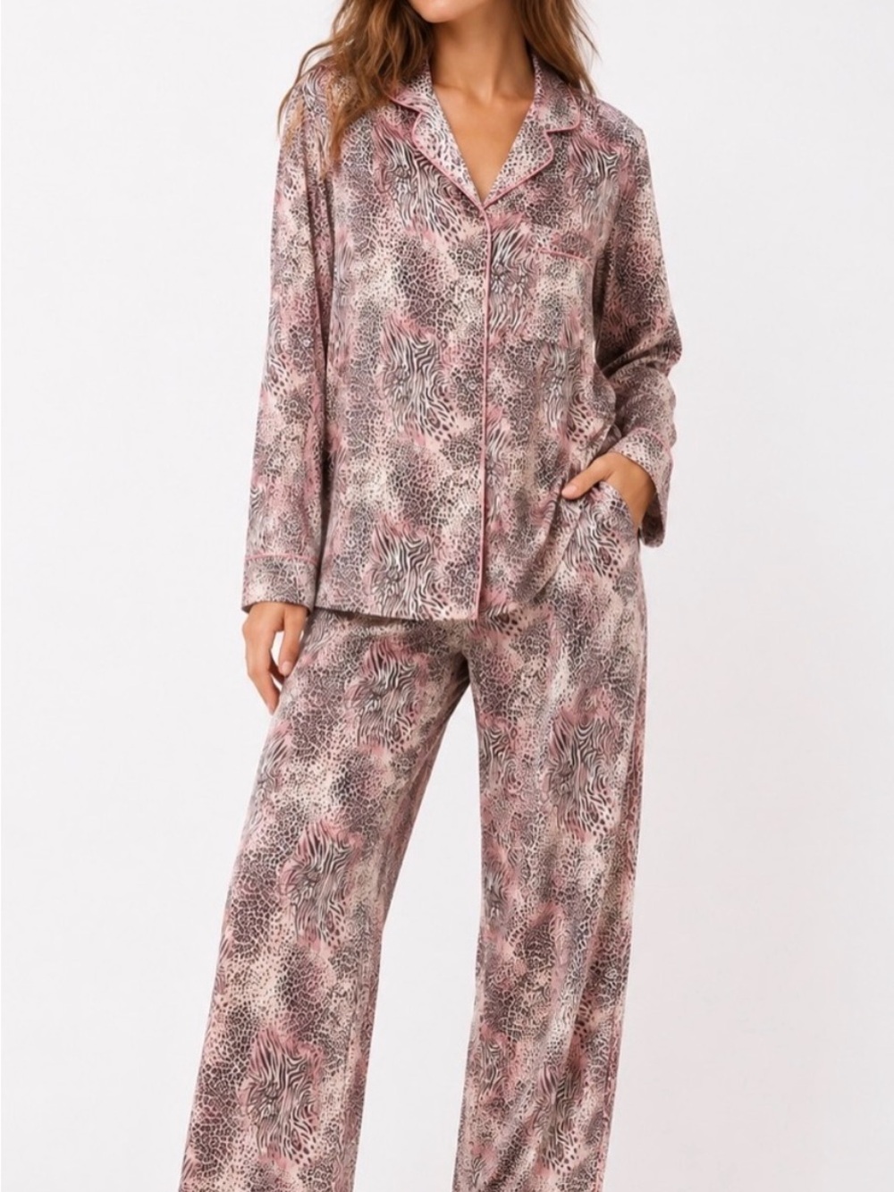 SKIMS Pink Mixed Animal Print Sleep Set